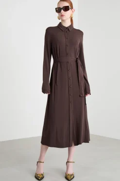 Abito chemisier in jersey crepe - Marrone
