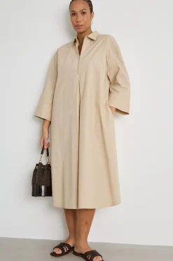 Abito chemisier in popeline con cintura - Beige