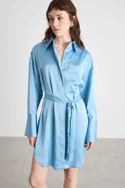 Abito chemisier in raso - Azzurro