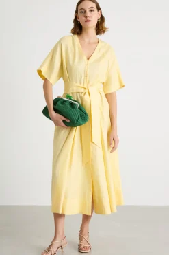 Abito chemisier in tela con cintura - Giallo