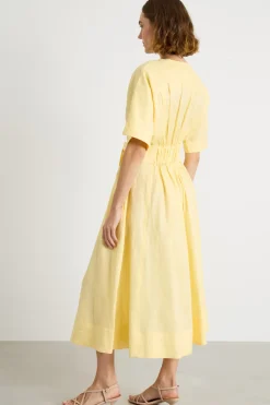 Abito chemisier in tela con cintura - Giallo