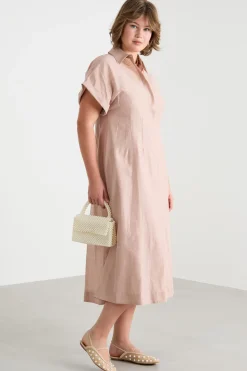 Abito chemisier in voile con maniche corte - Rosa