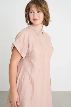 Abito chemisier in voile con maniche corte - Rosa