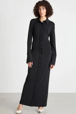 Abito chemisier lungo in jersey crepe - Nero