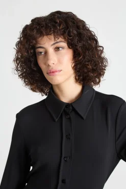 Abito chemisier lungo in jersey crepe - Nero