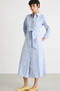 Abito chemisier ricamato - Azzurro Bianco