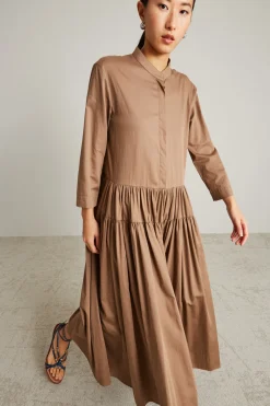 Abito con balze arricciate - Marrone Chiaro