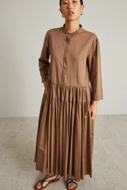 Abito con balze arricciate - Marrone Chiaro
