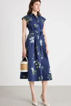 Abito con cintura in popeline stretch - Blu