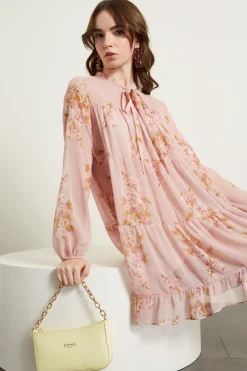 Abito con collo a foulard - Rosa Cipria
