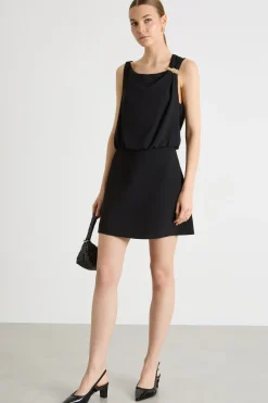 Abito con fascia arricciata - Nero