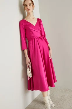 Abito con fusciacca incrociata - Fucsia