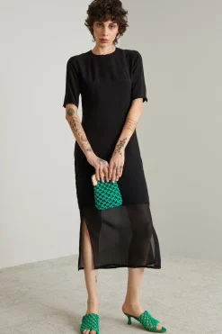 Abito con inserto in chiffon - Nero