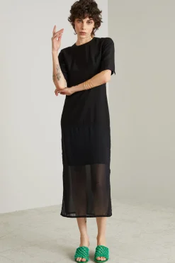 Abito con inserto in chiffon - Nero