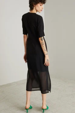 Abito con inserto in chiffon - Nero