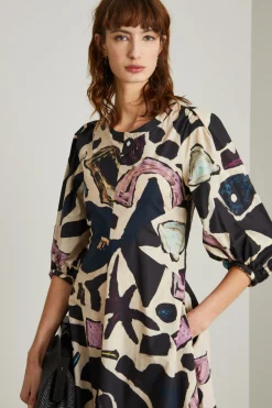 Abito con motivo a corsetto - Nero Beige