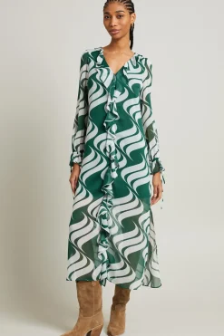 Abito con ruche - Verde Bianco