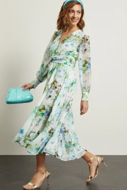 Abito con scollo a V - Acquamarina Azzurro Bianco
