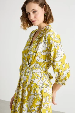 Abito con scollo incrociato - Giallo Bianco