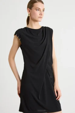 Abito corto con drappeggio - Nero