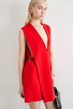 Abito corto con maxi scollo - Rosso