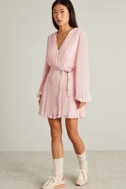 Abito corto in chiffon plissè - Rosa Pastello