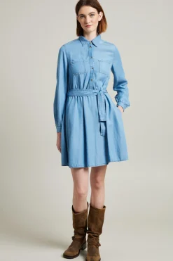 Abito corto in denim leggero - Azzurro Denim