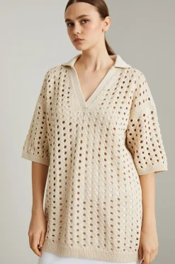 Abito corto in maglia traforata - Avorio