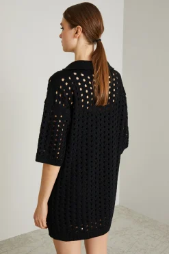 Abito corto in maglia traforata - Nero