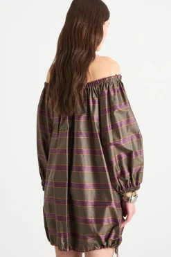 Abito corto off-shoulder - Marrone Viola