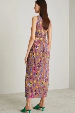 Abito cut-out in jersey plissé - Marrone