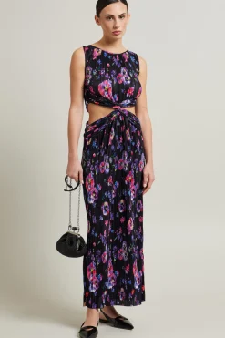 Abito cut-out in jersey plissé - Nero