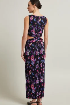 Abito cut-out in jersey plissé - Nero
