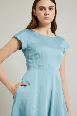 Abito di viscosa e lino - Azzurro