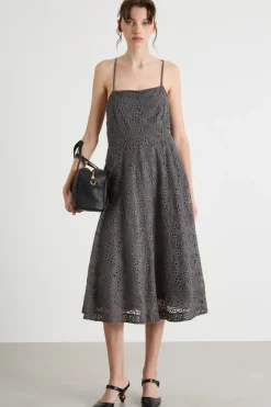 Abito fit and flare in jersey tulle ricamato - Grigio