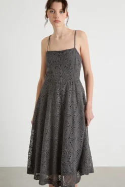 Abito fit and flare in jersey tulle ricamato - Grigio