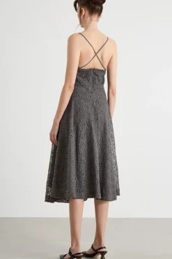 Abito fit and flare in jersey tulle ricamato - Grigio