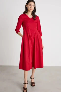 Abito fit & flare in popeline - Rosso