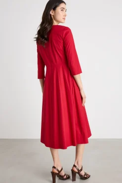 Abito fit & flare in popeline - Rosso