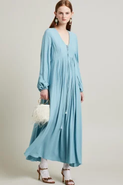 Abito fluido in crépe de chine - Azzurro
