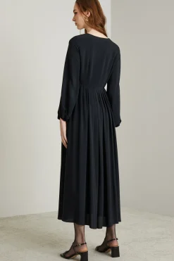 Abito fluido in crépe de chine - Nero