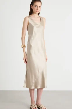 Abito fluido in raso - Beige