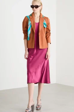 Abito fluido in raso - Fuxia