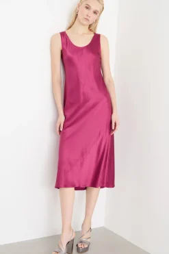 Abito fluido in raso - Fuxia