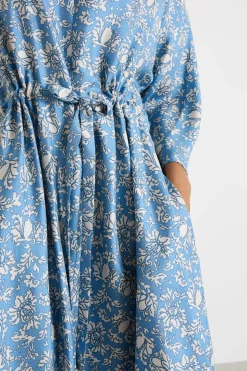 Abito fluido in twill - Azzurro Bianco