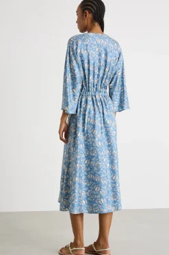Abito fluido in twill - Azzurro Bianco
