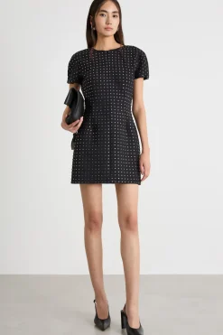 Abito girocollo con strass - Nero