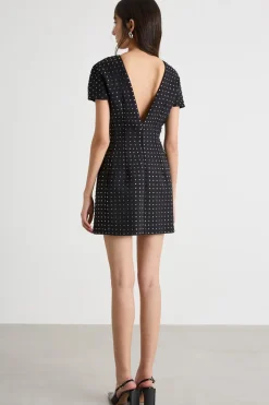 Abito girocollo con strass - Nero