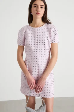 Abito girocollo con strass - Rosa