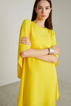 Abito in cady con drappi - Giallo Sole